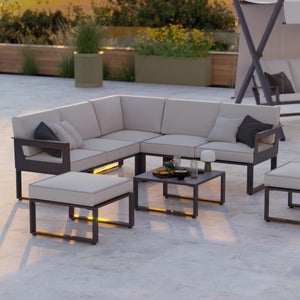 Salon de jardin aluminium gris anthracite Odyssea NATERIAL, 7 personnes