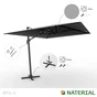 Parasol de cour NATERIAL Aura anthracite carré, L.286 x l.286 cm