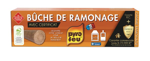 Bûche de ramonage avec garantie R.C et certificat, PYROFEU