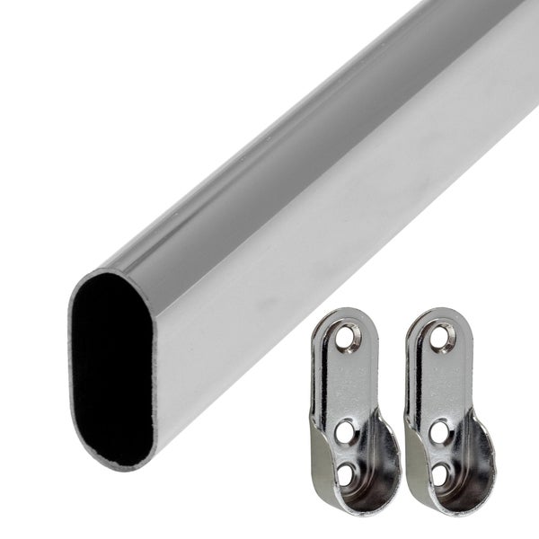 Kit barre de penderie et supports D30 x 15 mm ovale chromé 1 m