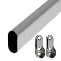 Kit barre de penderie et supports D30 x 15 mm ovale chromé 1 m