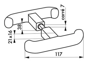 Poignée double pour serrure de porte carrée 7 mm