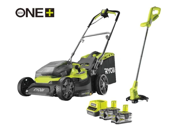 Tondeuse + coupe bordure RYOBI One+, 2x18V, l.37cm, 2 batteries 5Ah