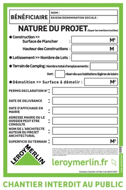 Panneau permis de construire H.1.2 X l.0.8 m