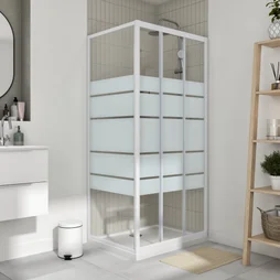 Porte De Douche Coulissante Sérigraphié, Blanc 100 Cm, Essential