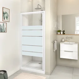 Porte de douche pivotante sérigraphié, blanc 90 cm, ESSENTIAL