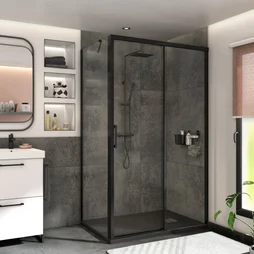 Porte De Douche Coulissante Transparente, Noir 120 Cm, Remix