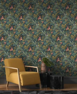 Papier peint vinyle sur intissé Motif jungle nocturne vert