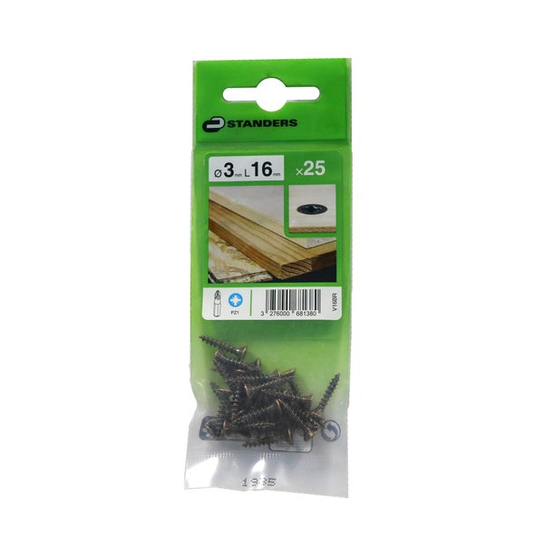 Lot De 25 Vis Acier Tête Fraisée Standers, Diam.3 Mm X L.16 Mm