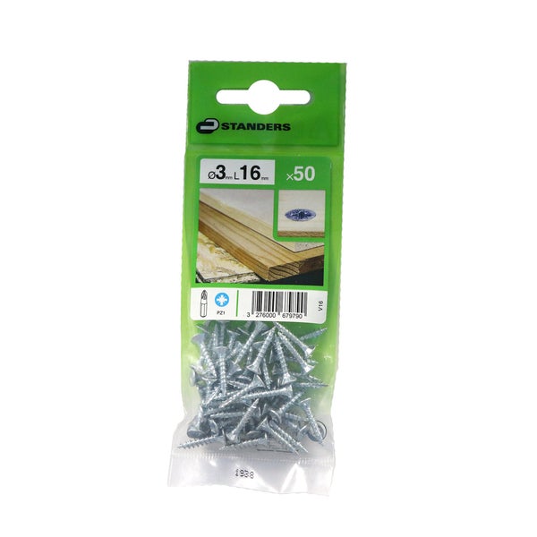 Lot De 50 Vis Acier Tête Fraisée Standers, Diam.3 Mm X L.16 Mm