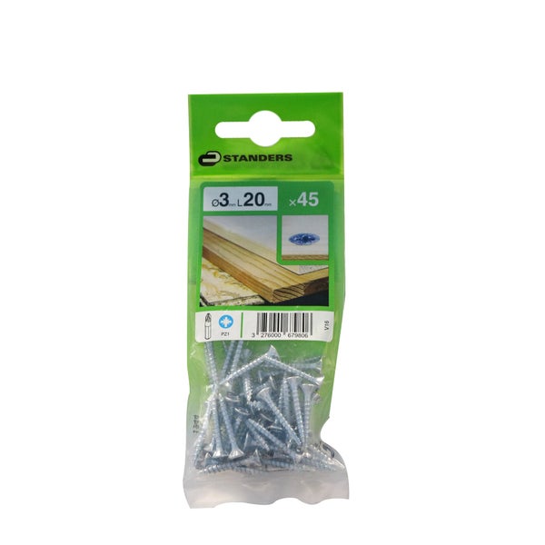Lot De 45 Vis Acier Tête Fraisée Standers, Diam.3 Mm X L.20 Mm