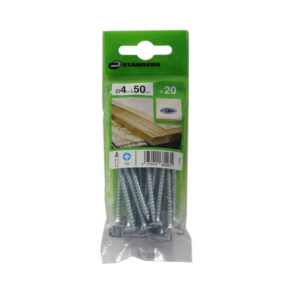 Lot De 20 Vis Acier Tête Fraisée Standers, Diam.4 Mm X L.50 Mm