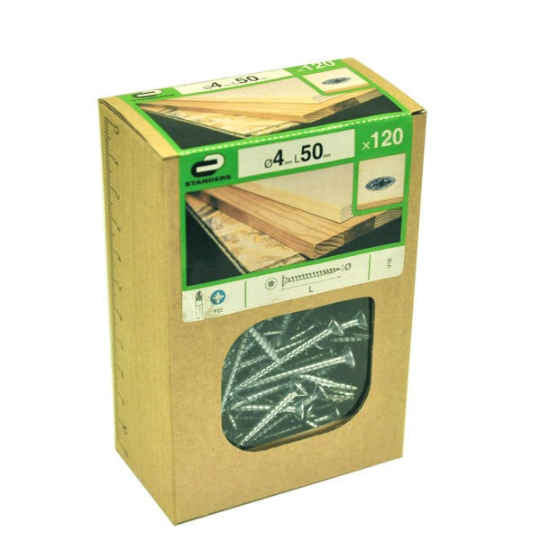 Lot De 120 Vis Acier Tête Fraisée Standers, Diam.4 Mm X L.50 Mm
