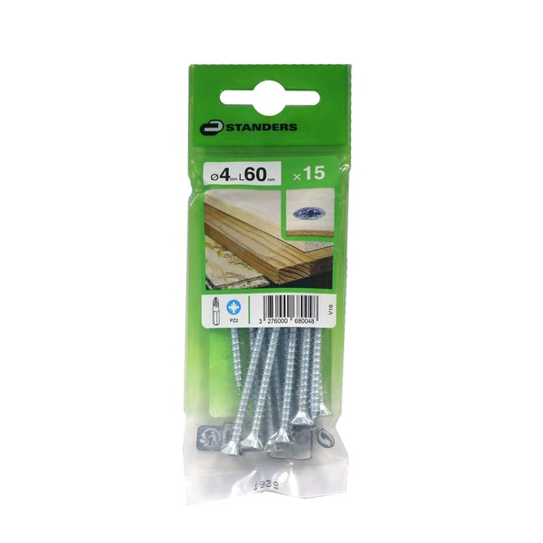 Lot De 15 Vis Acier Tête Fraisée Standers, Diam.4 Mm X L.60 Mm