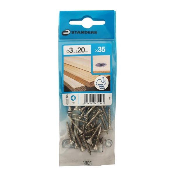 Lot De 35 Vis Inox Tête Fraisée Standers, Diam.3 Mm X L.20 Mm