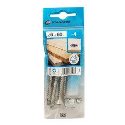 Lot De 4 Vis Inox Tête Fraisée Standers, Diam.6 Mm X L.60 Mm
