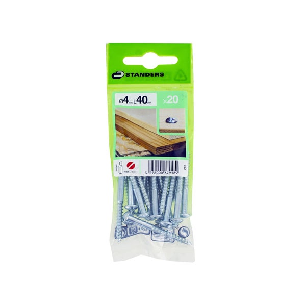 Lot De 20 Vis Acier Tête Ronde Standers, Diam.4 Mm X L.40 Mm
