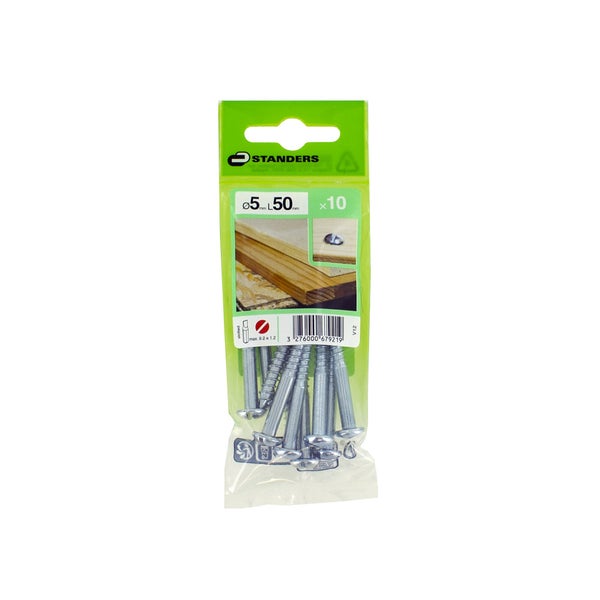 Lot De 10 Vis Acier Tête Ronde Standers, Diam.5 Mm X L.50 Mm