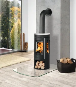 Poêle à bûche Mino trios 2.0, JUSTUS, 5.5 kW noir / blanc