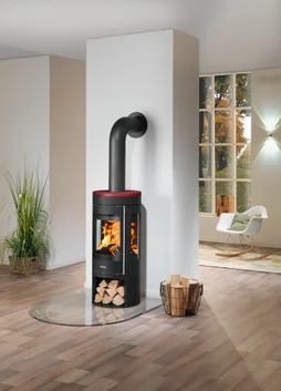 Poêle à bûche Mino trios 2.0, JUSTUS, 5.5 kW noir / rouge