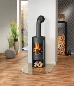 Poêle à bûche Mino 2.0, JUSTUS, 5.5 kW noir / rouge
