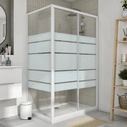 Porte de douche coulissante sérigraphié, 120 cm, blanc, Essential