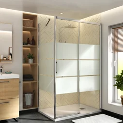 Porte de douche coulissante sérigraphiée, chromée 100 cm, REMIX