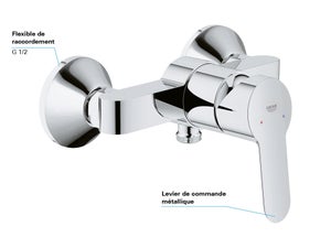 Mitigeur mécanique douche chromé Brillant, GROHE START CLOVA