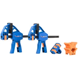 Lot de 2 serre-joints 1 main DEXTER, 150 mm + accessoires multi-usages
