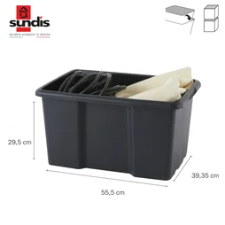 Bac de rangement empilable superposable, SUNDIS, 45 L noir