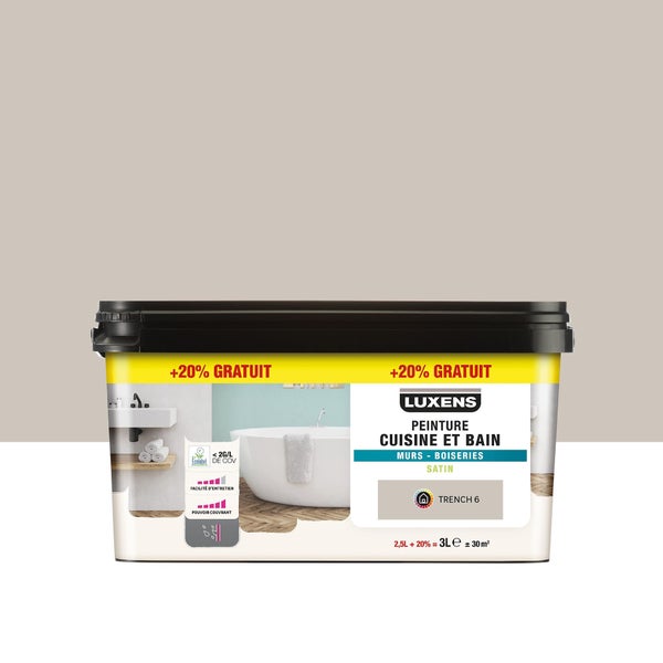 Peinture mur et boiserie Cuisine & bains LUXENS trench 6 satiné 3 l