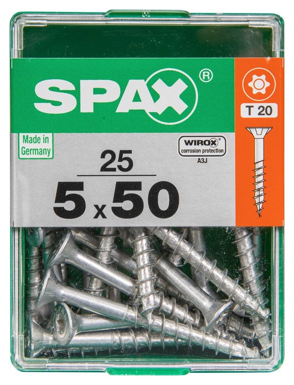 Lot De 25 Vis Acier Tête Autofraisée Plate Spax, Diam.5 Mm X L.50 Mm