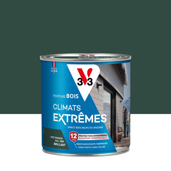Peinture bois extérieur Climats extrêmes® V33, vert basque brillant 0.5 l