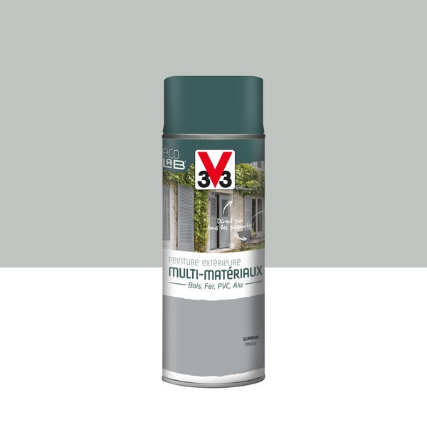 Peinture Aérosol Extérieur Multi-Matériaux V33, Aluminium Métallisé, 0.4 L