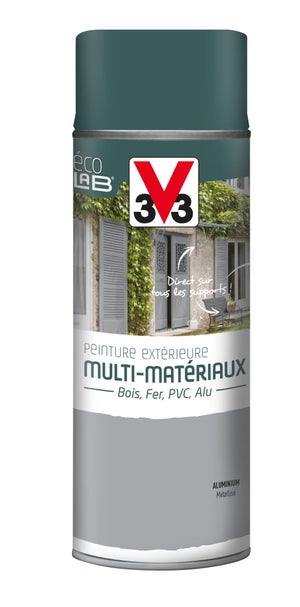 Peinture Aérosol Extérieur Multi-Matériaux V33, Aluminium Métallisé, 0.4 L
