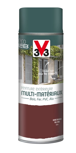 Peinture Aérosol Extérieur Multi-Matériaux V33, Rouge Basque Satiné, 0.4 L