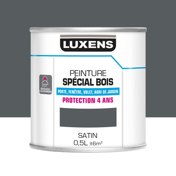 Peinture Bois Extérieur / Intérieur Luxens, Gris Basalte Satiné 0.5 L