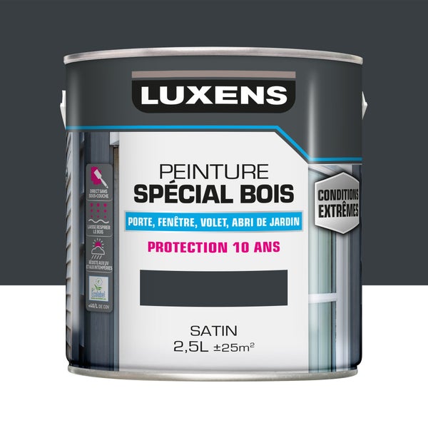 Peinture Bois Extérieur / Intérieur Satin Gris Anthracite Luxens 2.5 L