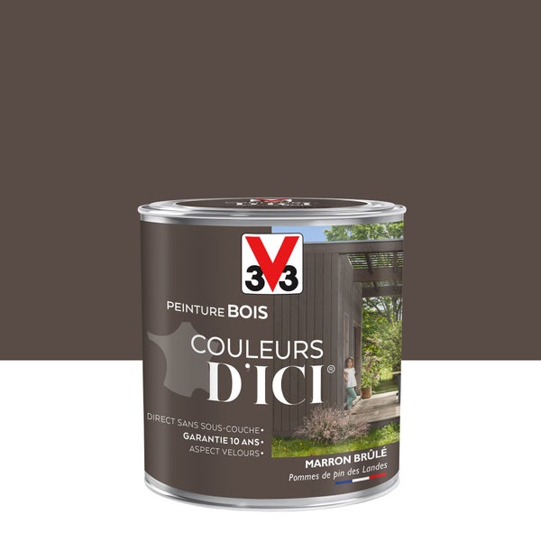 Peinture Bois Extérieur Couleurs D'Ici® V33, Marron Brûlé Velours 0.5 L