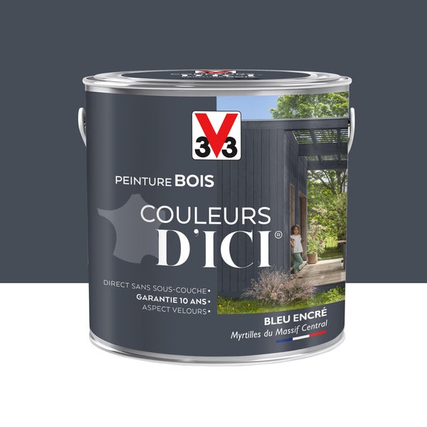 Peinture Bois Extérieur Couleurs D'Ici® V33, Bleu Encré Velours 2 L