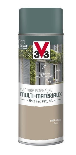 Peinture Aérosol Extérieur Multi-Matériaux V33, Beige Argile Satiné, 0.4 L