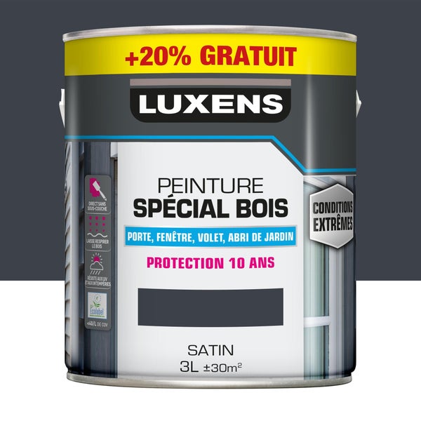 Peinture bois intérieur extérieur LUXENS gris anthracite satiné 3 L