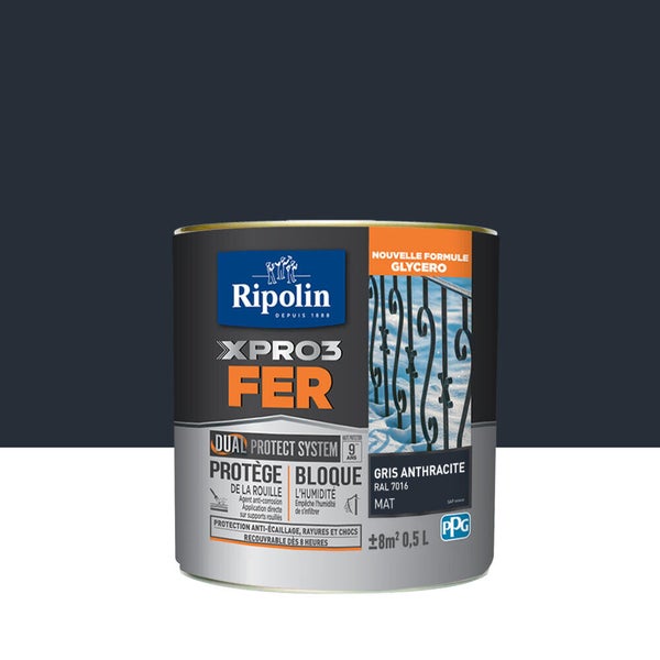 Peinture Fer Extérieur Xpro3 Ripolin Gris Anthracite Mat Mat 0.5 L