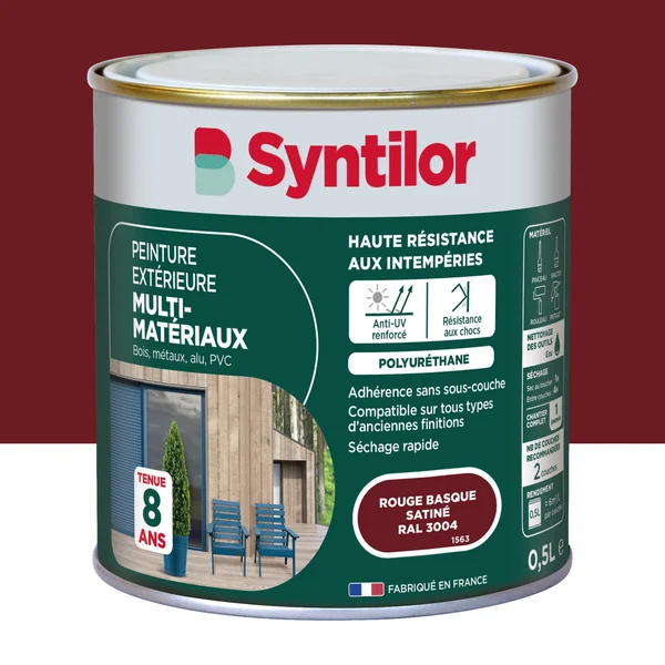 Peinture multimatériaux Extérieur Syntilor Rouge Basque Satiné 0.5 L