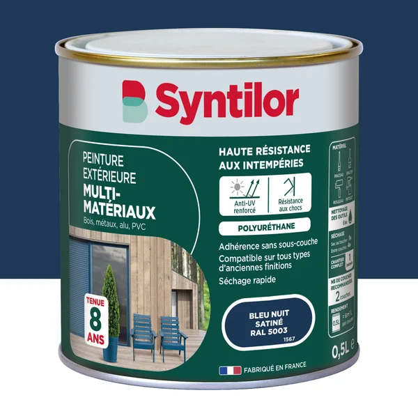 Peinture multimatériaux Extérieur Syntilor Bleu Nuit Satiné 0.5 L
