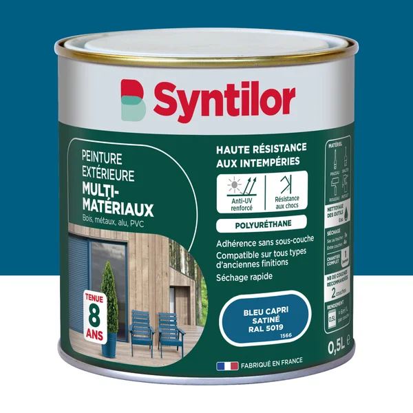 Peinture multimatériaux Extérieur Syntilor Bleu Capri Satiné 0.5 L
