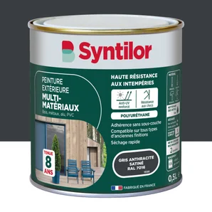Peinture multimatériaux Extérieur Syntilor Gris Anthracite Satiné 0.5 L