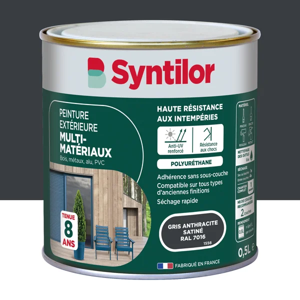 Peinture multimatériaux Extérieur Syntilor Gris Anthracite Satiné 0.5 L