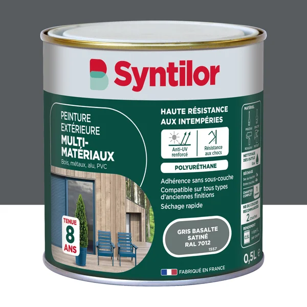 Peinture multimatériaux Extérieur Syntilor Gris Basalte Satiné 0.5 L