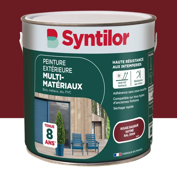 Peinture multimatériaux Extérieur Syntilor Rouge Basque Satiné 2 L